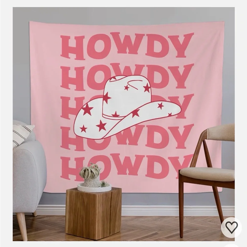 Howdy,Howdy,Howdy Backdrop,60 x 50,Western Cowgirl Tapestry,pink